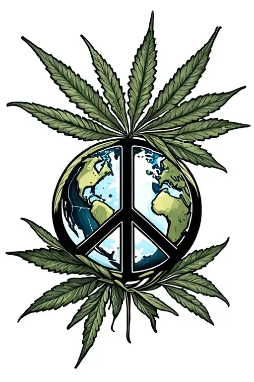 World Peace Symbol With Earth Globe Intertwined With Marijuana Leaf