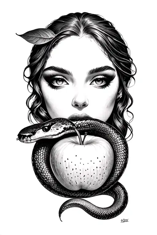Eve Eating The Apple And Snake Coiled