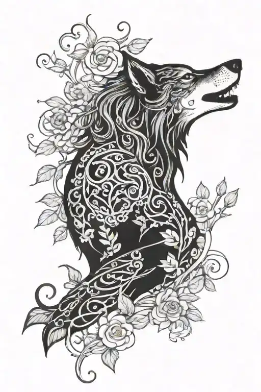 Feminine Ayahuasca With Intertwining Vines And A Wolf