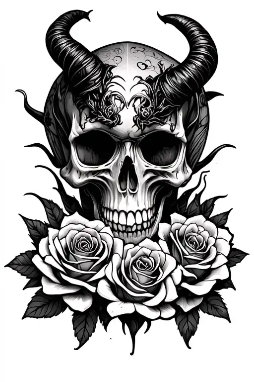 Demon Skull With Roses