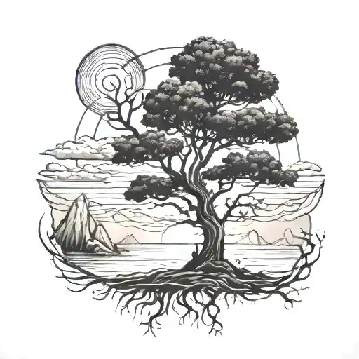 Tree On Flying Island Sunset