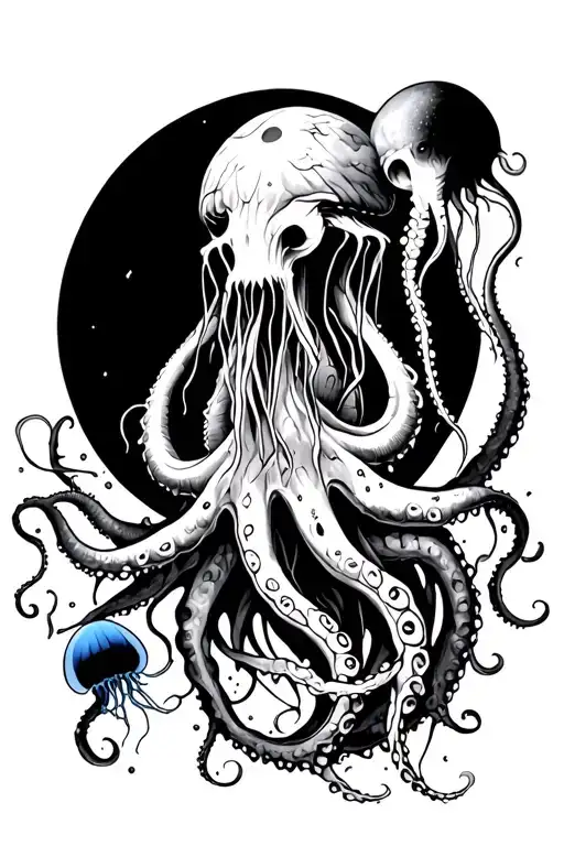Kraken With Moon Jelly Fish