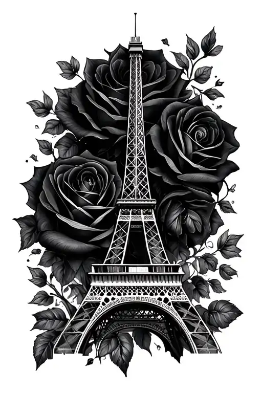 Eiffel Tower And Rose Surrounded