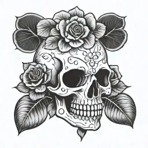 Skull And Rose With Leaf Clover