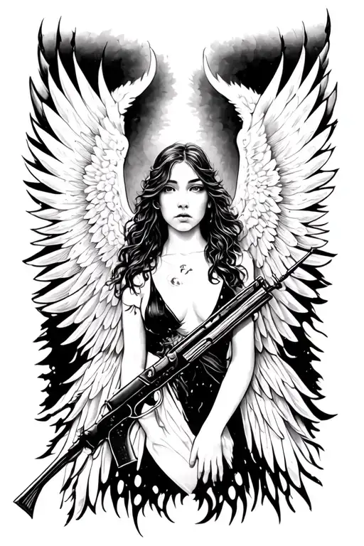 Fallen Angel With Scorched Wing And Ak