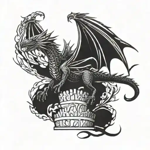 A Stylized Silhouette Of Drogon Flying Over The Iron Throne
