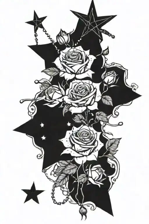 Roses And Pearls Entangled And Stars