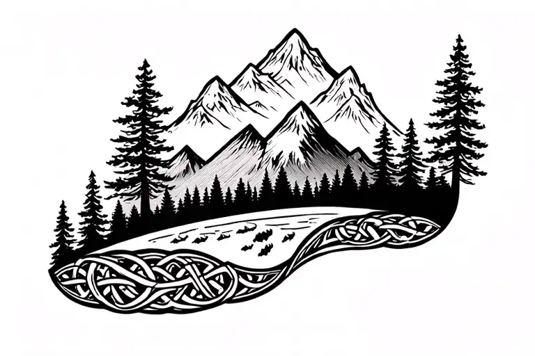 Celtic Armband Tattoo With Trees And Mountains And Bear Tracks