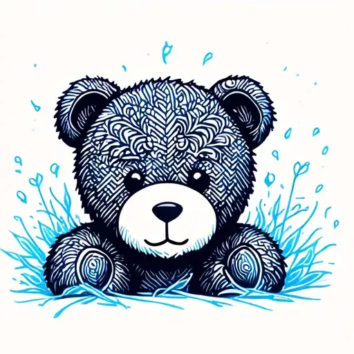 Teddy Bear Design With Delicate Blue Lines Coming