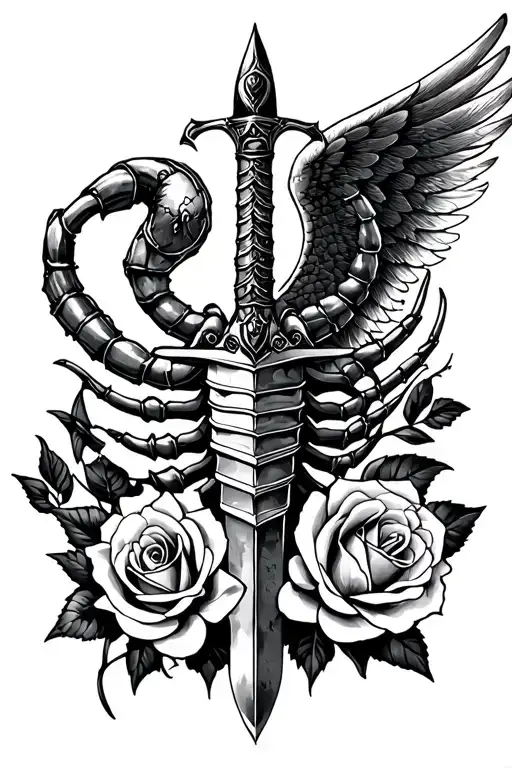 Warrior Angel Scorpion Dagger With Two Roses
