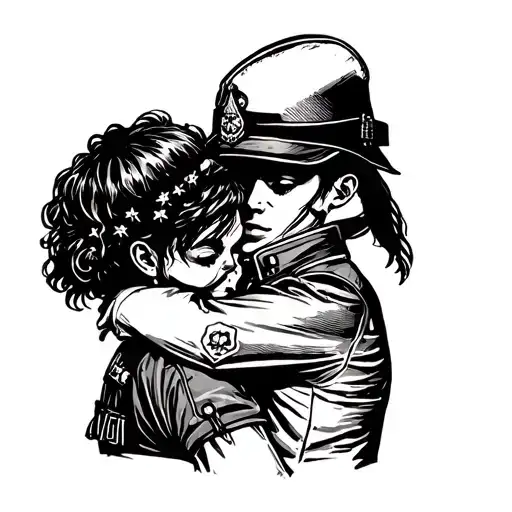 Two People Hugging One In Military Uniform