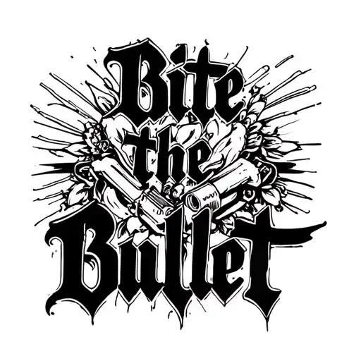 Dark Lettering Saying 'Bite The Bullet' Black Strokes Bold Blacklettering Script Decorative