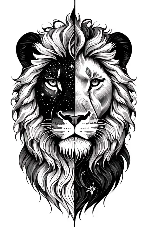 Half Lion And Half Representing Nature And Stars