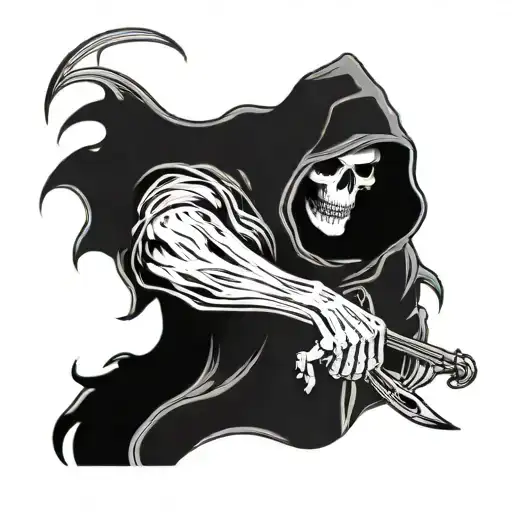 A Grim Reaper With A Scythe Leaning Against Its Shoulder