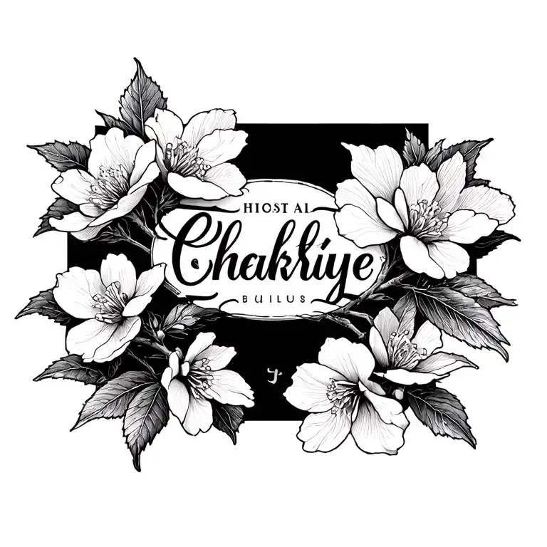 Cherry Blossoms With Last Name For Near Chest