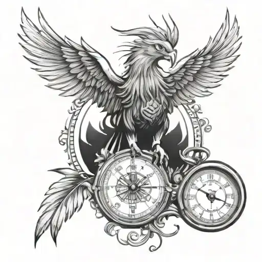Phoenix Holding Compass And Clock With Arrow