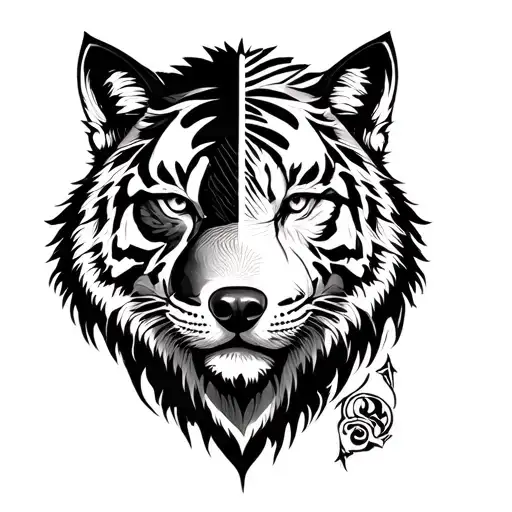 Half Wolf And Half Tiger Head