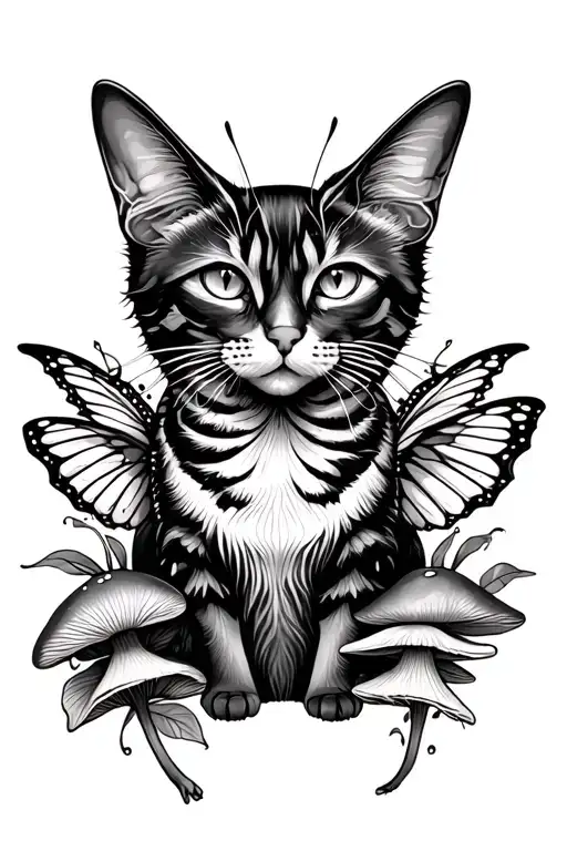 Cat Butterfly Wings With Mushrooms Head