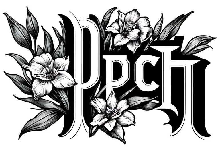 Tulips And Lili Flowers Surrounding Letters Pch