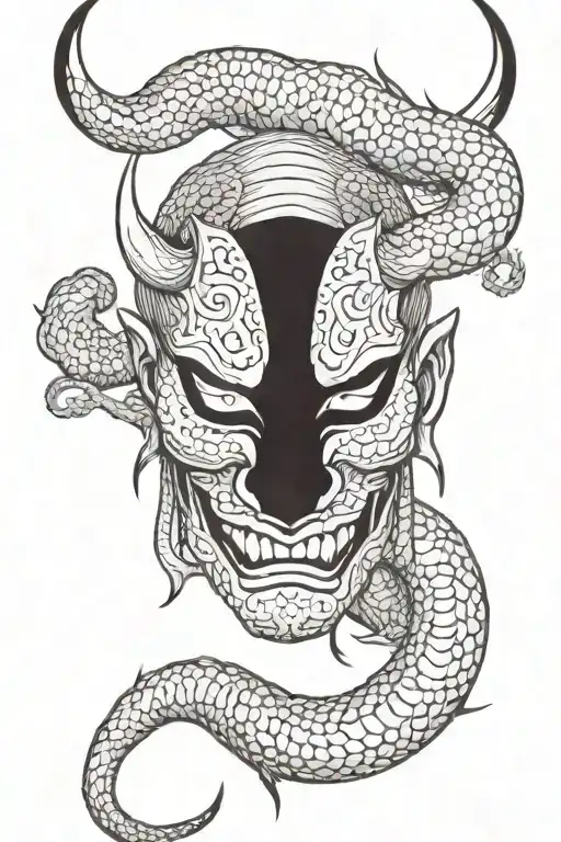 Hannya Mask With Snake Coiled Women