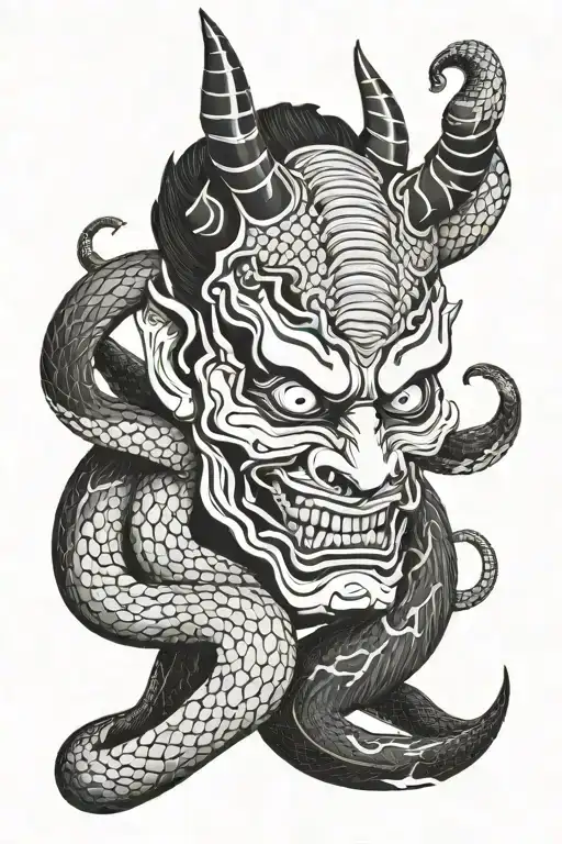 Hannya Mask With Snake Coiled