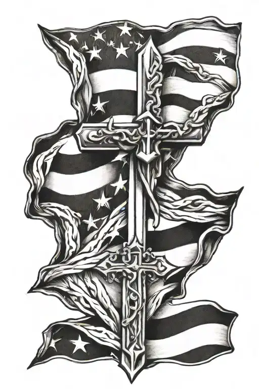 American Flag Incorporated With Cross
