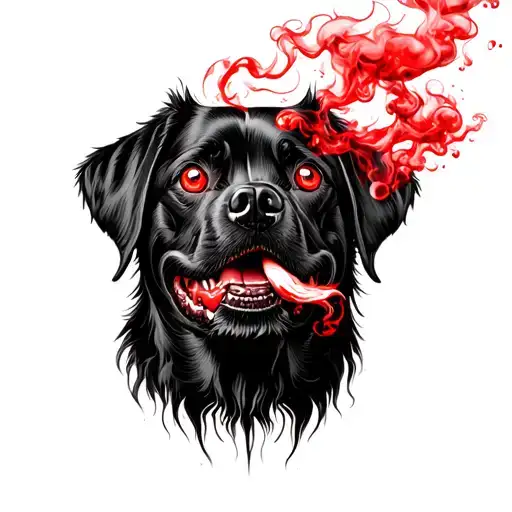 Three Eyed Black Dog With Red Smoke From Mouth