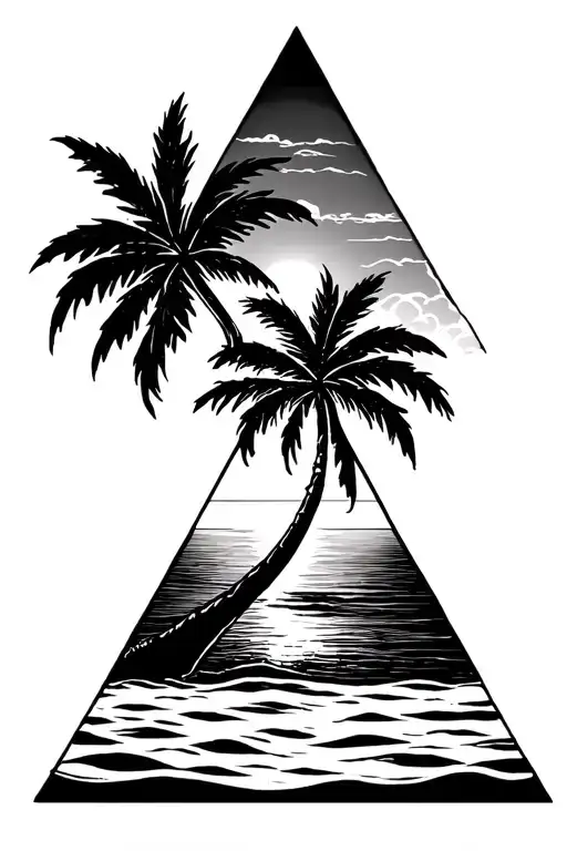 Tattoo Triangle Beach Palm Sun Setting