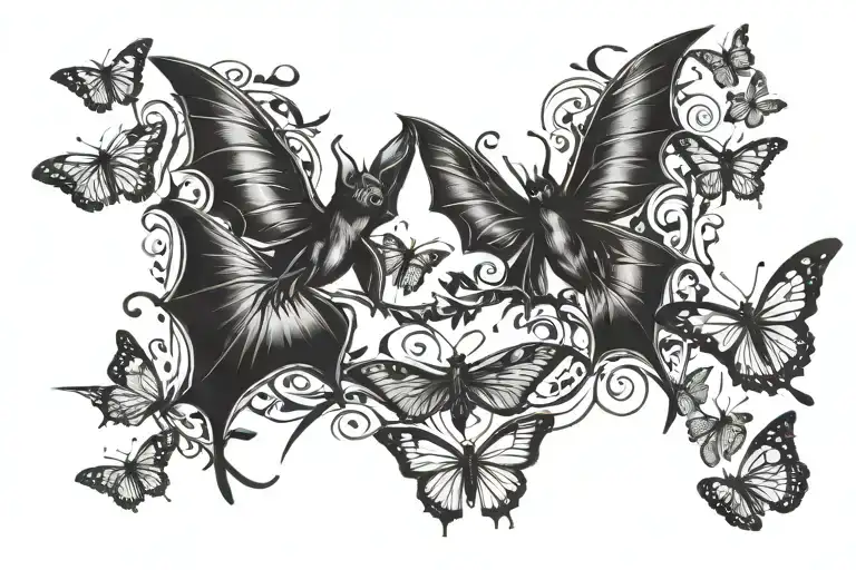 Bats Flying And Butterflies Flying