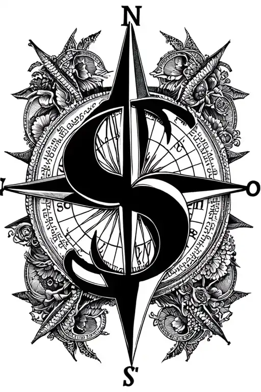 Dollar And Compass Rose Made Entirely Of Intricate