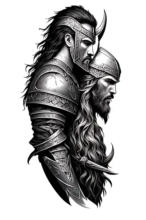 Viking And Medeval Knight Facing Right Arm Sleeve