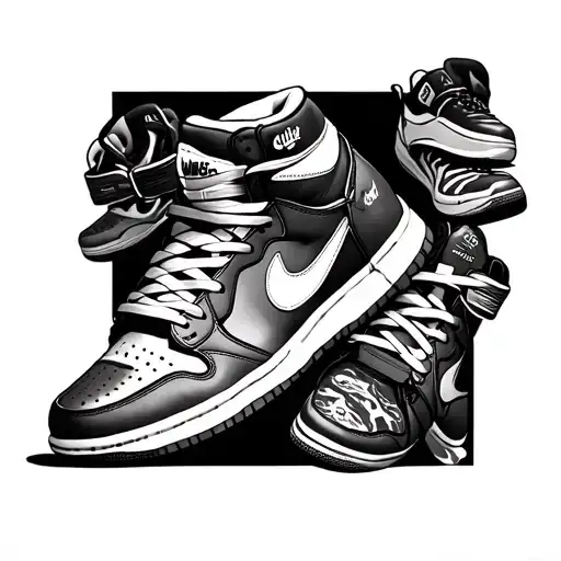 A Tattoo Showcasing A Mix Of Sneakers And Clothing Items In A Stylish And Artistic Way