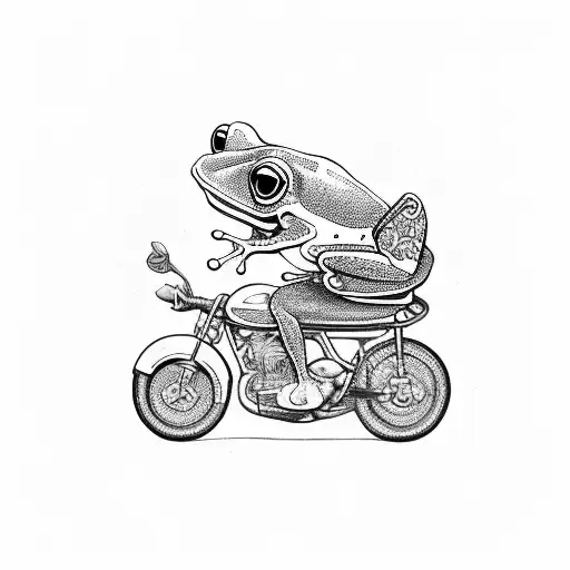 Little Frog With Scarf And Sunglasses Driving An Old Motorbike