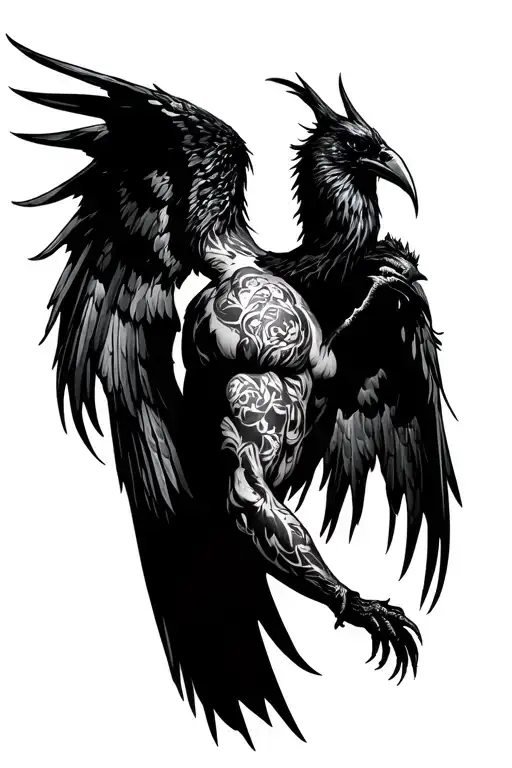 Raven Spreading Demon Wings On His Back