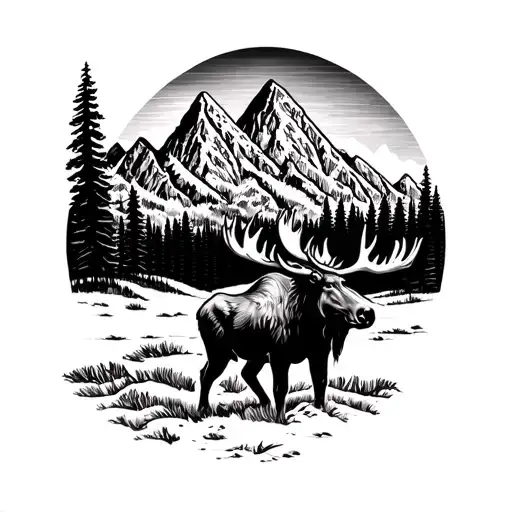Moose In Front Of Mountains