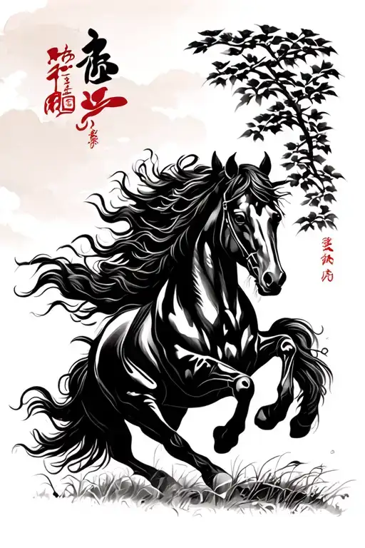 Chinese Farmer Horse Running