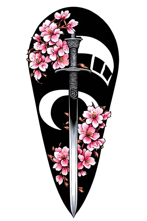 South Korea Flag Korean Sword And Cherry Blossom