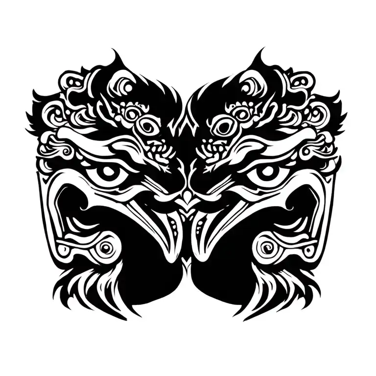 Chinese Guards In Maori Style Tattoo Design