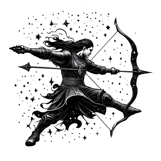 Galactic Archer Shooting Arrows With Constellations As The Background