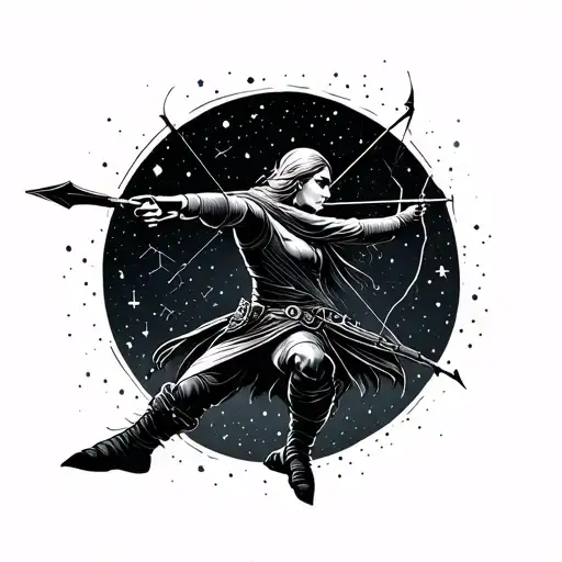 Galactic Archer Shooting Arrows With Constellations As The Background