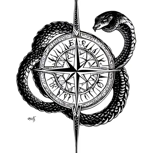Nordic Rune Compass With The World Serpent Coiled