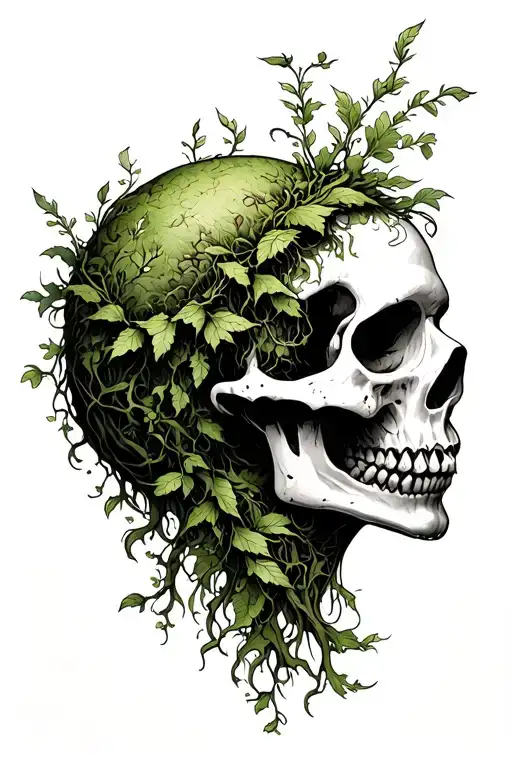 Mental Health Tattoo Vines And Moss Growing Up The Side Of The Skull At A Profile