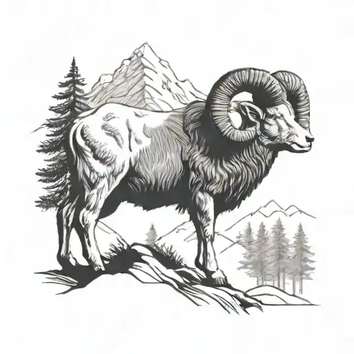 A Majestic Ram Standing On A Mountain Peak Overlooking A Forest Landscape