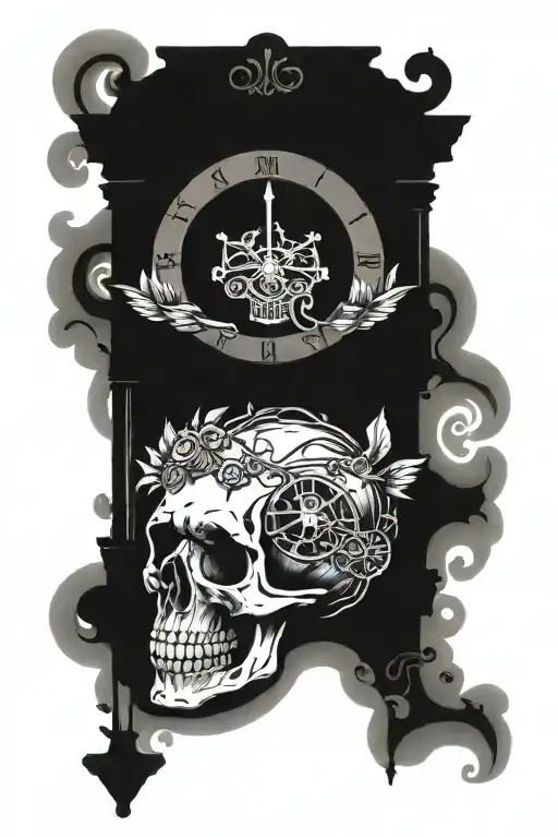 Grandfather Clock With A Skull And Mechanism