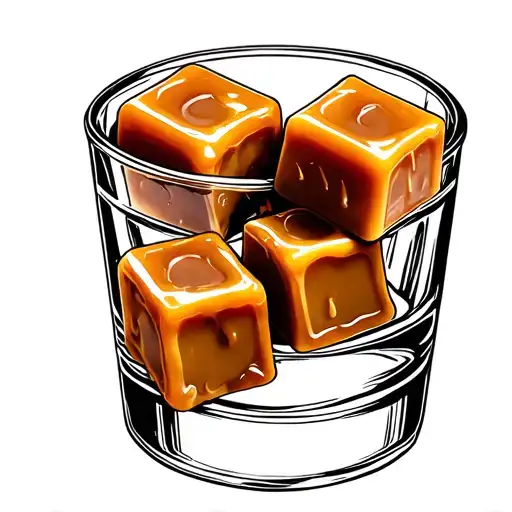 Three Caramel Cubes In Shot Glass