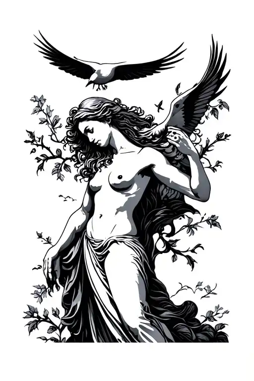 Minimal Aphrodite With Bird Flying In The Sky