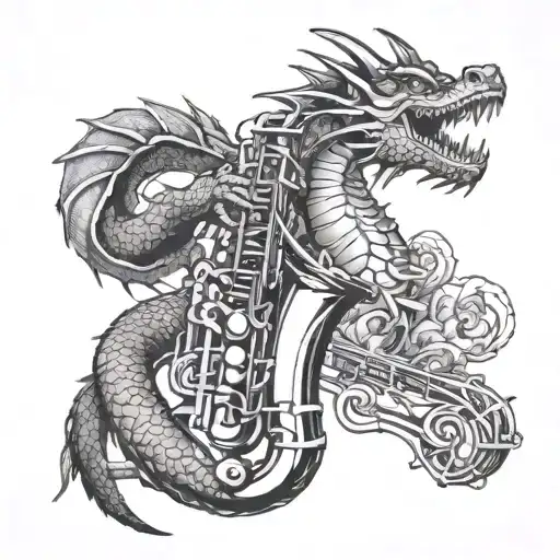 Dragon Playing A Saxophone Tattoo Design