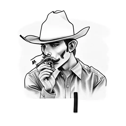 Ghostly Cowboy Smoking A Cigarette Holding A Royal Flush