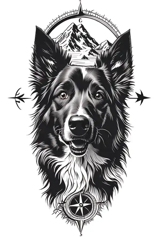 Border Collie Face Compass In Mountain Scene