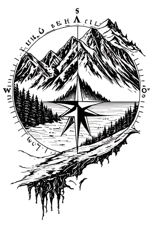 Half Mountain Scene And Half Compass